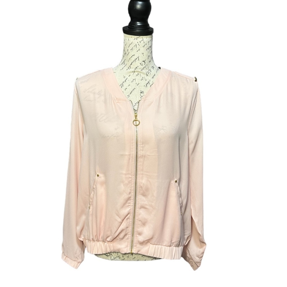 Harve Benard Peachy Pink Zip Up Blouse Size Large NWT